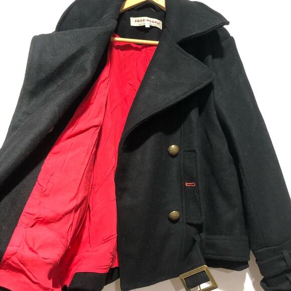 Free People Manteau Cecelia Peacoat Button Front Buckle Detail Black M $348 - Picture 8 of 16